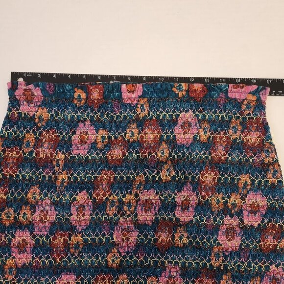 Farm Rio‎ Anthropologie Smocked Flounce Mini Skirt XL Blue Pink Floral Stretchy - Picture 5 of 10